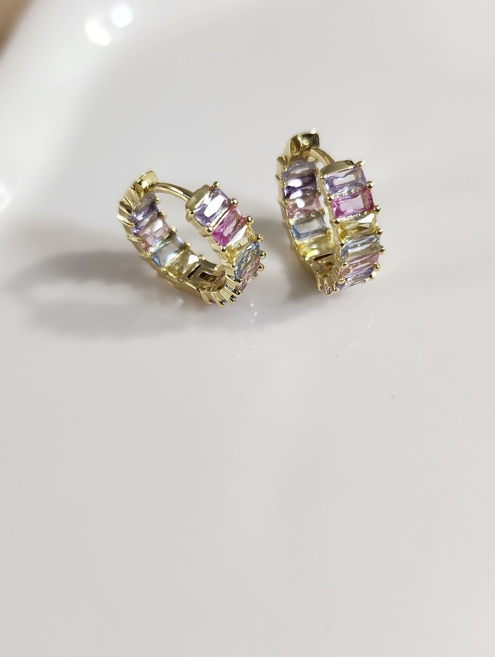 Rainbow Spinel Huggie Earrings
